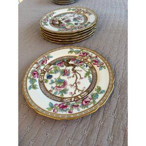 Noritake Lot of 6 "Indian Tree" Hand Enameled Porcelain Salad Plates Vintage